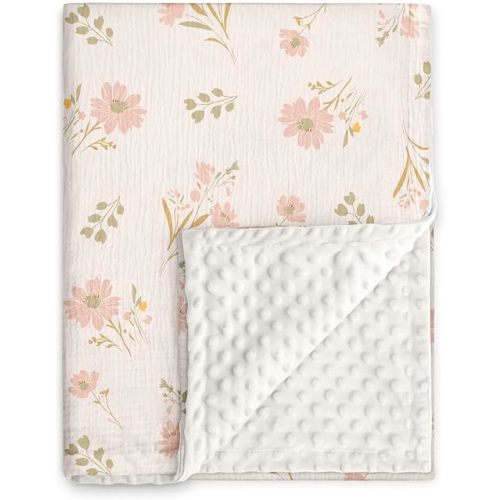 Muslin Baby Blankets for Boys & Girls, Soft Minky Back Toddler Blanket