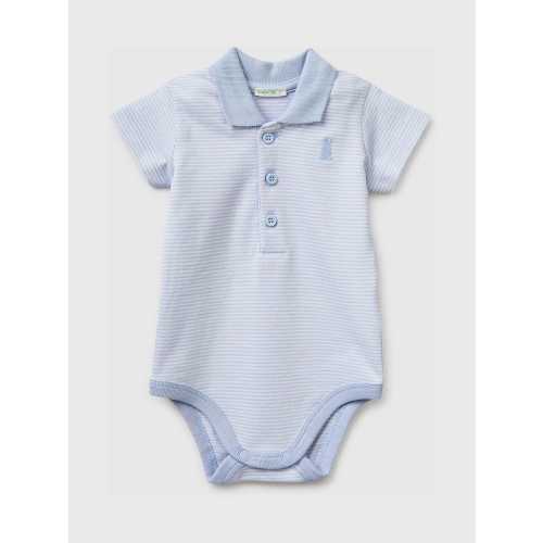 Striped Polo Neck Bodysuit (Benetton Blue 3-6 Months)