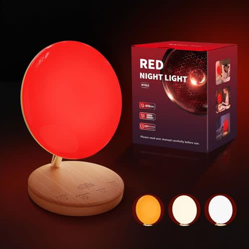 CAREMORR Red Therapy Night Light for Sleep Aid, Baby Nursery & Bedrooms - 670nm Bedside Lamp with Timer/Dimmer, Amber Light & Daylight Modes
