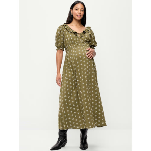 Maternity Puff-Sleeve Maxi Dress