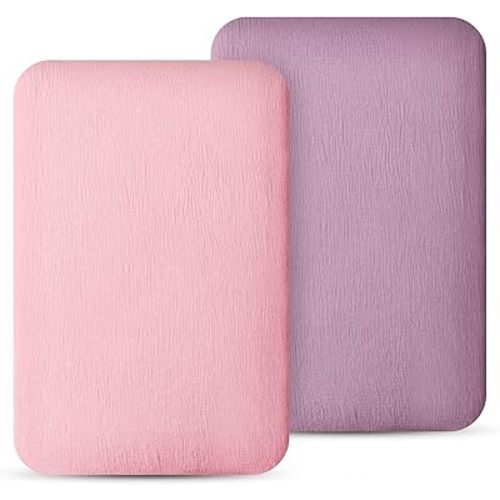 100% Muslin Cotton Bassinet Sheets, 2 Pack – Ultra Soft, Breathable & Skin-Friendly, Fits Oval and Rectangle Bassinet Mattress Up to 84x46x10cm, Neutral for Baby Boys & Girls (Pink)