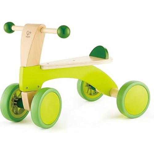 Hape Scoot Around Ride On Wood Bike | Award Winning Four Wheeled Wooden Push Balance Bike Toy for Toddlers with Rubberized Wheels, Bright Green