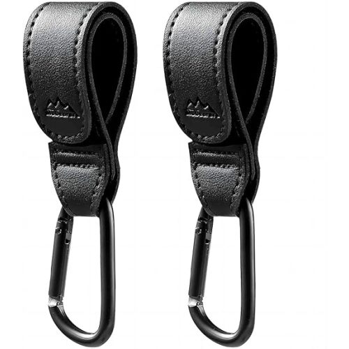 Baby Stroller Hooks Bag Hooks for Hanging Diaper Bags Multipurpose Hooks for Grocery Shopping Bags Premium Vegan Leather Pram Straps 2 Pcs (Black-3)