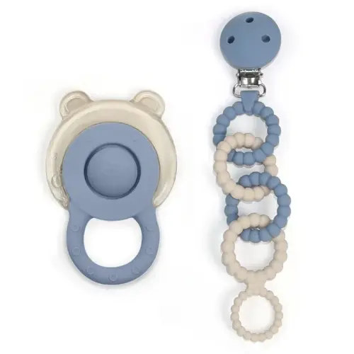 Little Rawr Soother Chain And Teether Gift Set Bear | Baby Bunting AU