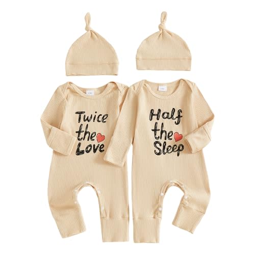 Twice The Love Newborn Baby Girl Boy Twins Matching Outfits Fall Mitten Cuffs Knitted Jumpsuit Romper