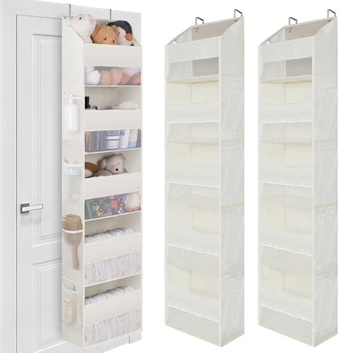GRANNY SAYS Over The Door Organizer, 5-Shelf Behind The Door Storage with 8 Pockets and Clear Window, Anti Tilt 45lb Large Capacity Hanging Storage for Bedroom, Stuffed Animal, Beige, 2 Pack