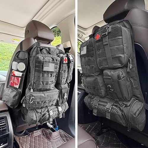 7 PACK Tactical Seat back organizer Truck organizer With 6 Detachable Pouches Universal For Car Truck Ford Jeep Military-Grade Thicker And Heavier Panels With Multi-functional Packs (7 PACK -BLACK)