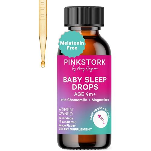 Pink Stork Baby Sleep Drops, Naturally Support Sleep Without Melatonin for Infants, Toddlers, and Kids, Aid Sleep with Chamomile and Magnesium, Baby Essentials for Bedtime, 1 oz, 30 Servings