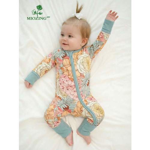 MIOZING Flower Print Green Kids Clothes Baby Clothes/ Footed Zip Up Romper/ Girl Jumpsuit/ Infant Bodysuit/ Baby Girl Outfit/ Long Sleeve Romper/ Baby Romper/ Baby Girl Gift/ Baby Shower Gift/ Coming Home Outfit/ Baby Clothes/ Bamboo Fiber Fabric/ Baby Cl