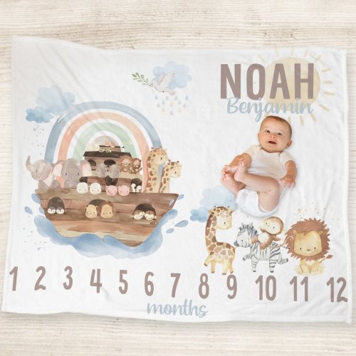 Noah's Ark Milestone Minky Blanket