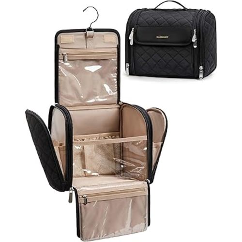 BAGSMART Makeup Bag for Women with Hanging Hook - Portable Cosmetic Case, Large Capacity Door Room Essentials Travel Organizer for Full Sized Cosmetics and Toiletries, Black