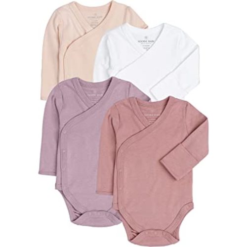 Baby Side Snap Bodysuit Set, 100% Cotton Boy Girl Unisex Kimono Onesie, 4 Pack
