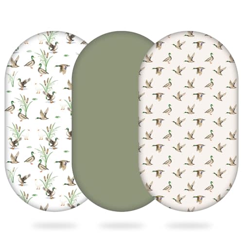 3 Pack Mallard Duck Bassinet Sheets, 32x16x3.9 Inch, Unisex Hunting Fitted Baby Bedding for Standard Bassinet Mattress, Neutral Nursery Decor, Soft and Breathable