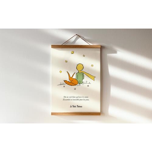 Le Petit Prince Poster FRENCH Hanging Wooden Poster Frame Little Prince Wall Art Nursery Art On ne voit bien qu'avec le coeur Quote