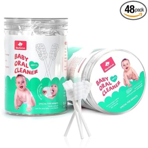 dearlomum 48PCS Baby Tongue Cleaner Newborn Toothbrush | Disposable Infant Clean Mouth,Gauze Gum Cleaner Baby Oral Cleaning Stick Dental Care for 0-36 Month