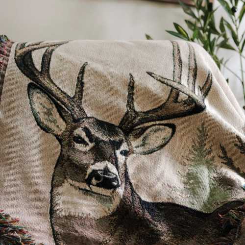 White-Tailed Deer Hunting Cabin Blanket | Woven Throw Blanket Gift for Hunter | Deer Hunting Blanket | Buck Blanket for Hunting Man Cave