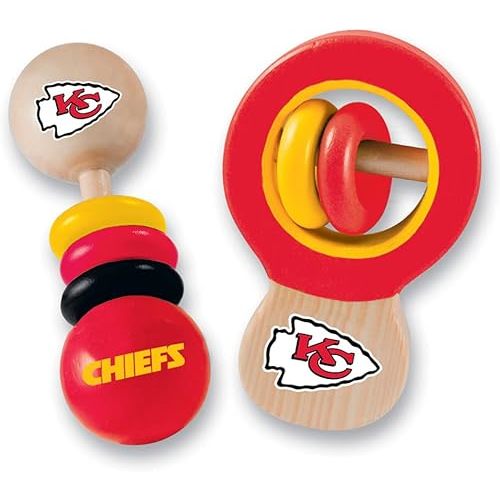 Baby Fanatic Wood Rattle 2 Pack - NFL Kansas City Chiefs, Officially Licensed Baby Toy - Baby