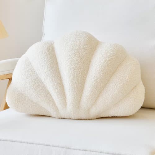 Lfsaaj Beige Seashell Throw Pillows, Shell Shaped Throw Pillows, 13 Inch Soft Home Decorative Pillow Plush Cushion for Bed Couch Living Sofa Room Decor Accent Throw Pillow