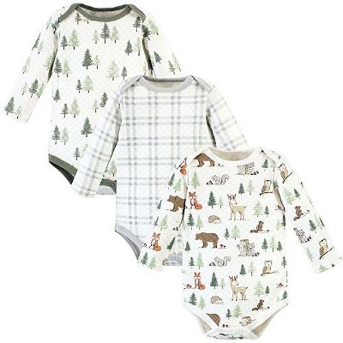 Hudson Baby Unisex Baby Quilted Long Sleeve Cotton Bodysuits, Forest Animals, 0-3 Months