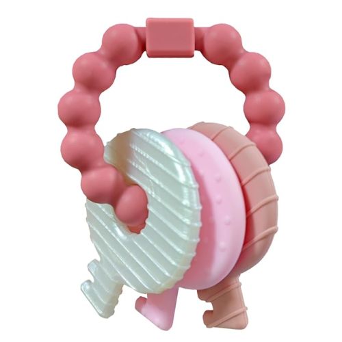 Baby Teething Keys Toys 3 to 12 Months,Infants Toddler Sensory Chew Toys,Teether Toys for Baby Girl-Soft & Raised Texture to Soothe Gums,BPA Free (Pink)