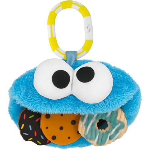 Kids Preferred Sesame Street Cookie Monster On The Go Activity Toy with Silicone Teether, Crinkle Sounds, and Rattle for Babies and Infants