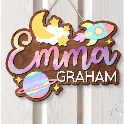 Personalized Kid Galaxy Name Sign, Rocket Name Sign, Boy Girl Name Sign, Nursery Name Sign, Kids Bedroom Decor, Baby Announcement Sign