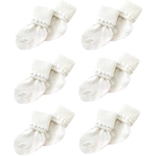 Nurses Choice 6 Pairs Stay-On Baby Socks, Soft Bubble Cuff Cotton Booties 0–3 Months, Hospital Trusted Essentials