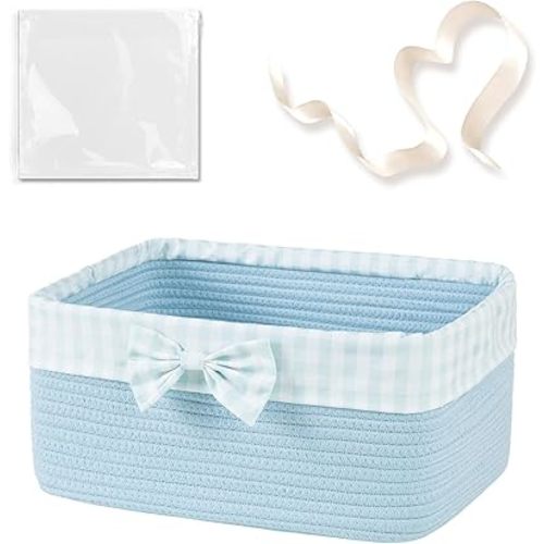 OIASKET Basket for Gifts Empty, Large Gift Basket 13L with Gift Bag and Ribbon, Woven Cotton Basket for Baby Showers, Birthday, Wedding, Mother's Day, 13.58"x10"x5.9", Blue