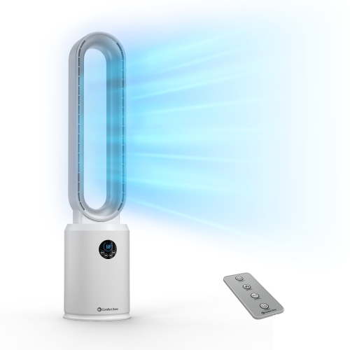 Comfort Zone 40" Bladeless Tower Fan with Remote Control, 9H Timer, White