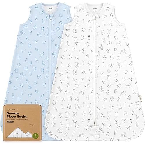 2-Pack Baby Sleep Sacks,Zipper Wearable Blanket-0.5TOG Organic Cotton,Lightweight, Soft Cozy Toddler Sleeping Sack 6-12 months, Easy to Wear Large Newborn Transition Swaddles Sleepsacks (ABC Land Sky)