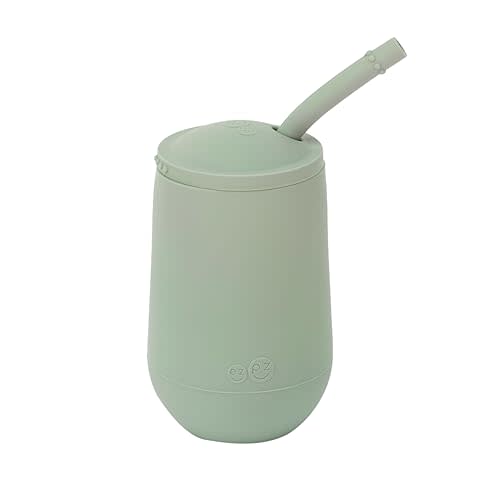 ezpz Happy Cup + Straw System (Sage) - 24 months+ - 100% Silicone Cup + Straw for Older Toddler + Preschoolers - Designed by a Pediatric Feeding Specialist