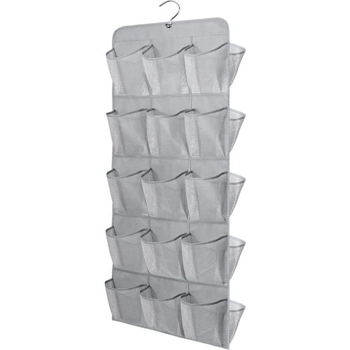 MISSLO 30 Large Pockets Dual Sided Hanging Shoe Organizer for Closet with Rotating Hanger Hanging Shoe Shelves, Grey