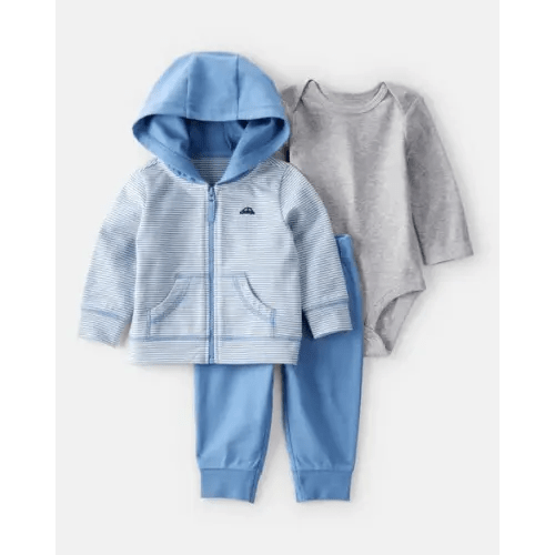 Baby Boy 3-Piece Car Striped Outfit Set - Blue/Grey | Carter's
