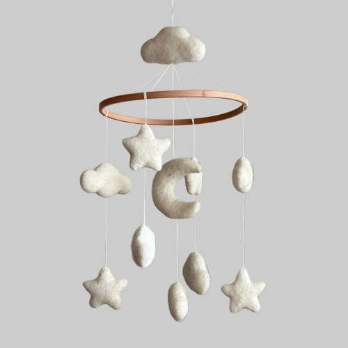 Moon & Stars White Felt Baby Mobile | Freshie & Zero