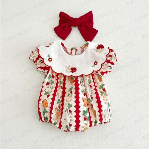 Baby Strawberry Stripe Bunny Bodysuit