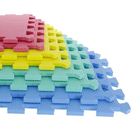Interlocking Floor Mats - 32-Piece Nontoxic Exercise Mat or Play Mat for Toddlers, Babies or Kids - Foam Padding for Home Gym by Stalwart (Multicolor)