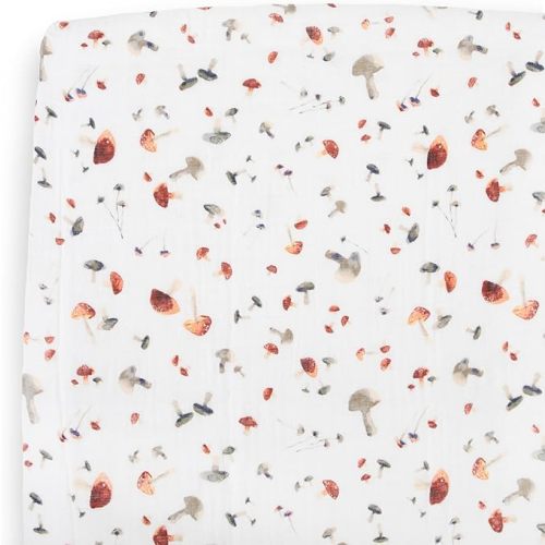 Little Unicorn Premium Crib Sheet | Breathable & Super-Soft Muslin Fabric (Mushrooms)