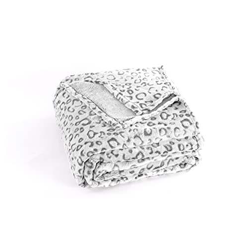 Pleasant Boulevard | Leopard Throw Blanket Fleece, Premium Lightweight Cozy Warm Plush Microfiber Bedspread for Couch Sofa and Bed (Gray, Throw (50 x 60 inches))