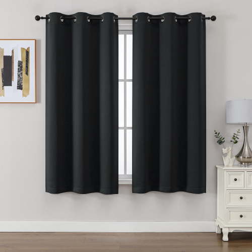 Chyhomenyc Black Blackout Curtains 63 Inch Length, Thermal Insulated Noise Reducing Gromment Window Curtain Drapes for Bedroom Living Room, Each 40Wx63L Inch, 2 Panels