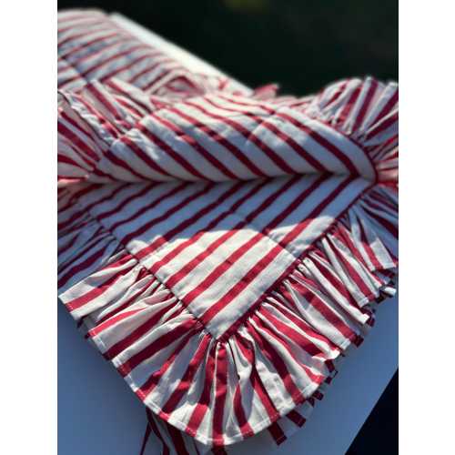Red and white stripe Baby Blanket Playmat - Ruffle Blockprint
