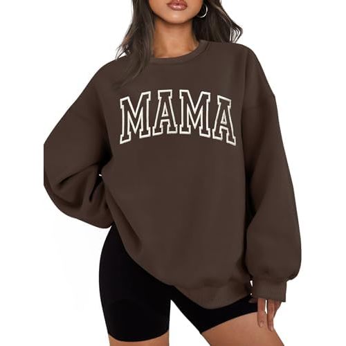 Mama Sweatshirts for Women Embroidered Mama Shirt Oversized Mom Crewneck Pullover Hoodies Long Sleeve