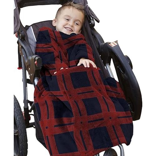 Stroller Blanket for Babies & Toddlers - The Stroller Wearable Fleece Baby Blanket w/Sleeves, Foot Pocket & Hand Covers - Soft Baby Blanket for Girls & Boys - Large, 33 x 34”, Plaid
