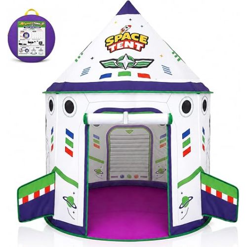 Space Explorer Ship Toys Kids Play Tent, Pop Up Play Tent, Kids Indoor Tent, Rocket Tent for Kids with Space Hero Theme, Breathable Mesh, Birthday Gift Idea for Girls & Boys Ages 3-8