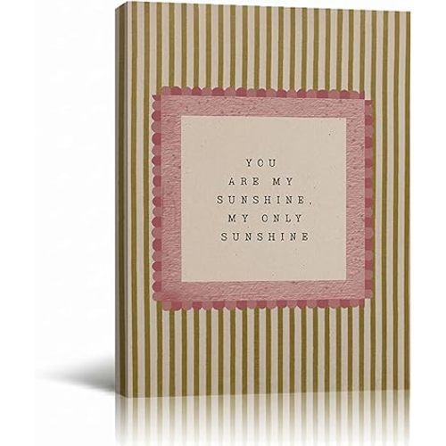 Framed Kids Nursery Wall Art Vintage Nursery Wall Decor You Are My Sunshine Canvas Prints Neutral Striped Kid's Room Decor Girl & Boy Bedroom Farmhouse Kid's Room Decoration, 12"x16" Ready to Hang