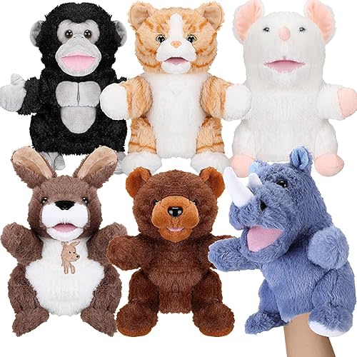 Liliful 6 Pieces Animal Hand Puppets Kids Hand Puppets with Working Mouth Animal Toddler Plush Toy for Show Theater Birthday Easter Basket Stuffers