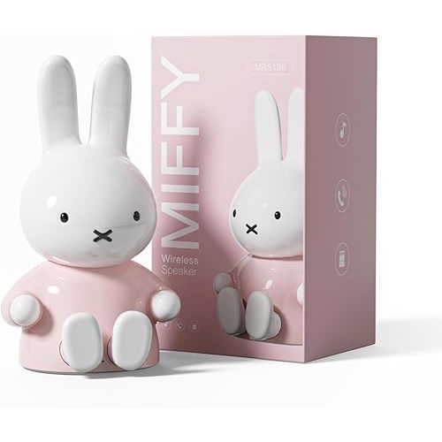 Miffy Portable Bluetooth Speakers, Cute Portable Wireless Speakers with Loud Stereo Sound, Built-in Mic, TF-Card Slot, Dual Pairing,40H Playtime for Room, Desk Decor, for her (Pink)