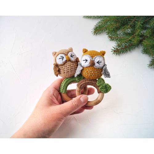 Owl baby toy, Gender neutral gift for owl or woodland baby shower, Forest animal small toy