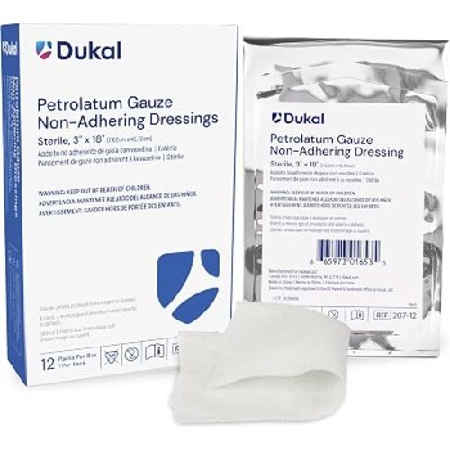 Dukal 207-12 Petrolatum Gauze, Sterile, 3" Width x 18" Length, Pack of 12