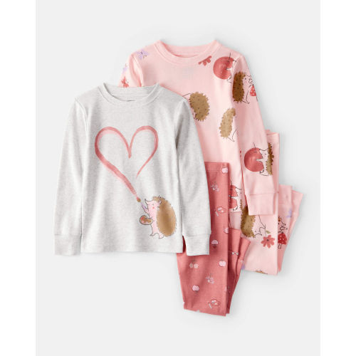 Baby Girl Hedgehog Print Cotton Long-Sleeve 4-Piece Pajamas - Pink/Brown - Carter's | Carter's
