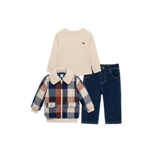Plaid Jacket, T-Shirt & Jeans Set